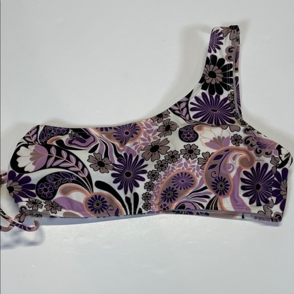 Salt + Cove One Shoulder Bikini Top Floral Purple Pink Women Size L